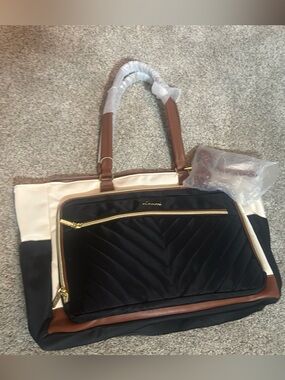 NWT LOVEVOOK 15.6" Quilted Laptop Tote Bag Black Cream Brown